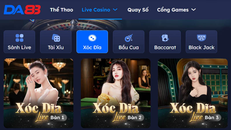 DA88 có đa dạng các bàn xóc đĩa để bet thủ thoải mái tham gia